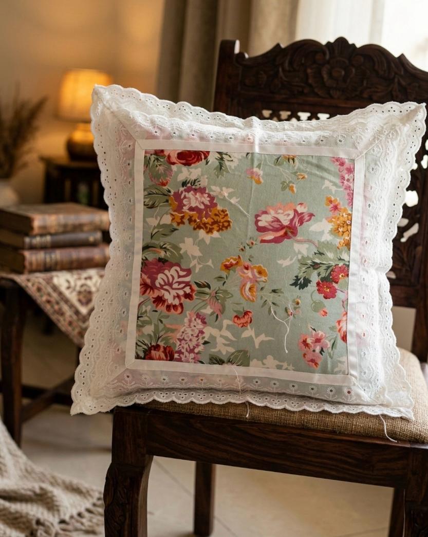 Pure cotton laced cushion covers - set of 2