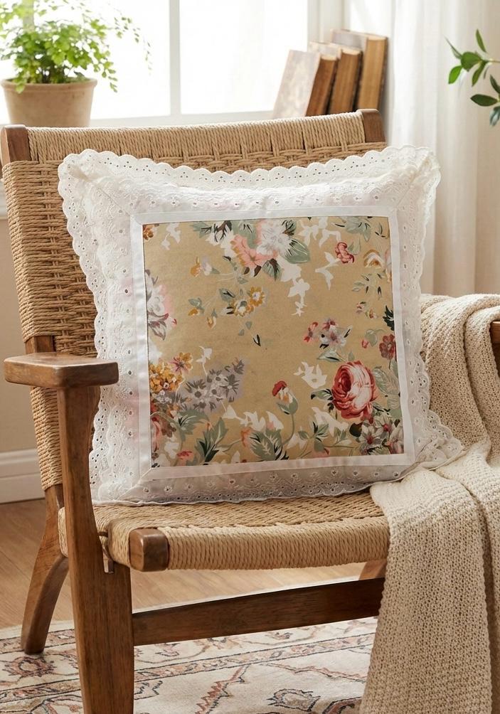 Pure cotton laced cushion covers - set of 2