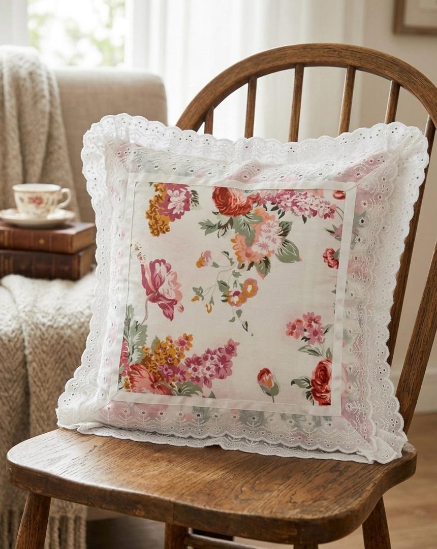 Pure cotton laced cushion covers - set of 2