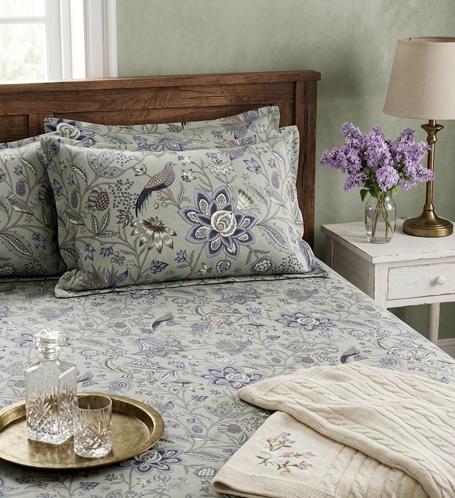 Pure cotton king size bedsheet with two pillow covers 100x108 inches