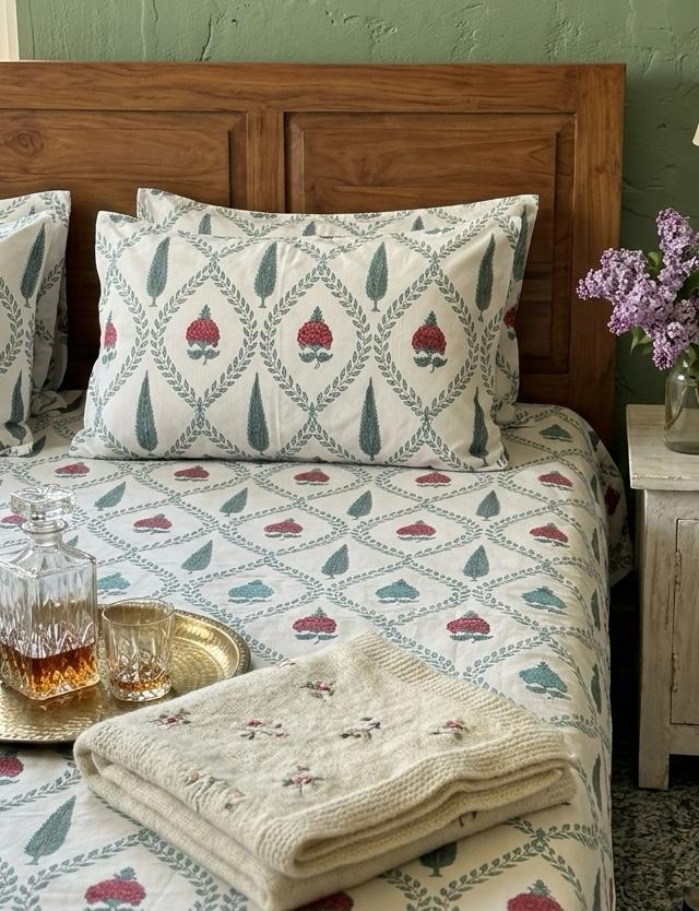 Pure cotton king size bedsheet with two pillow covers 100x108 inches