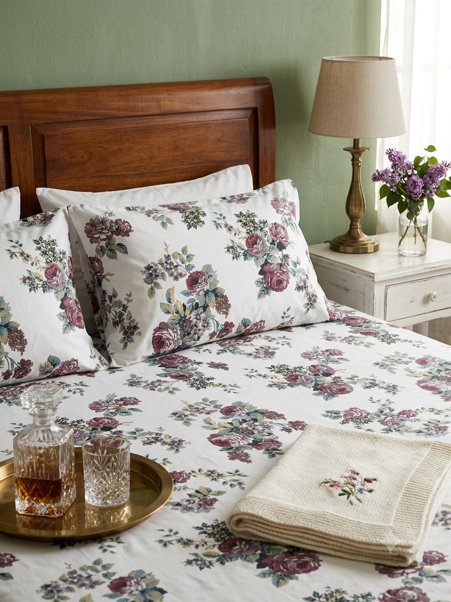 Pure cotton king size bedsheet with two pillow covers 100x108 inches