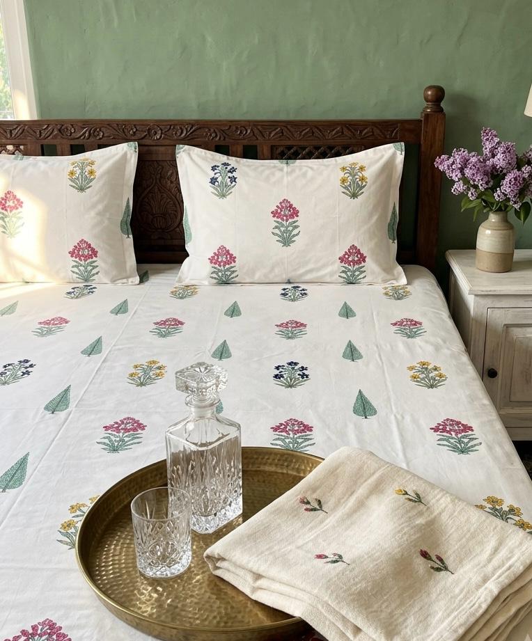 Pure cotton king size bedsheet with two pillow covers 100x108 inches