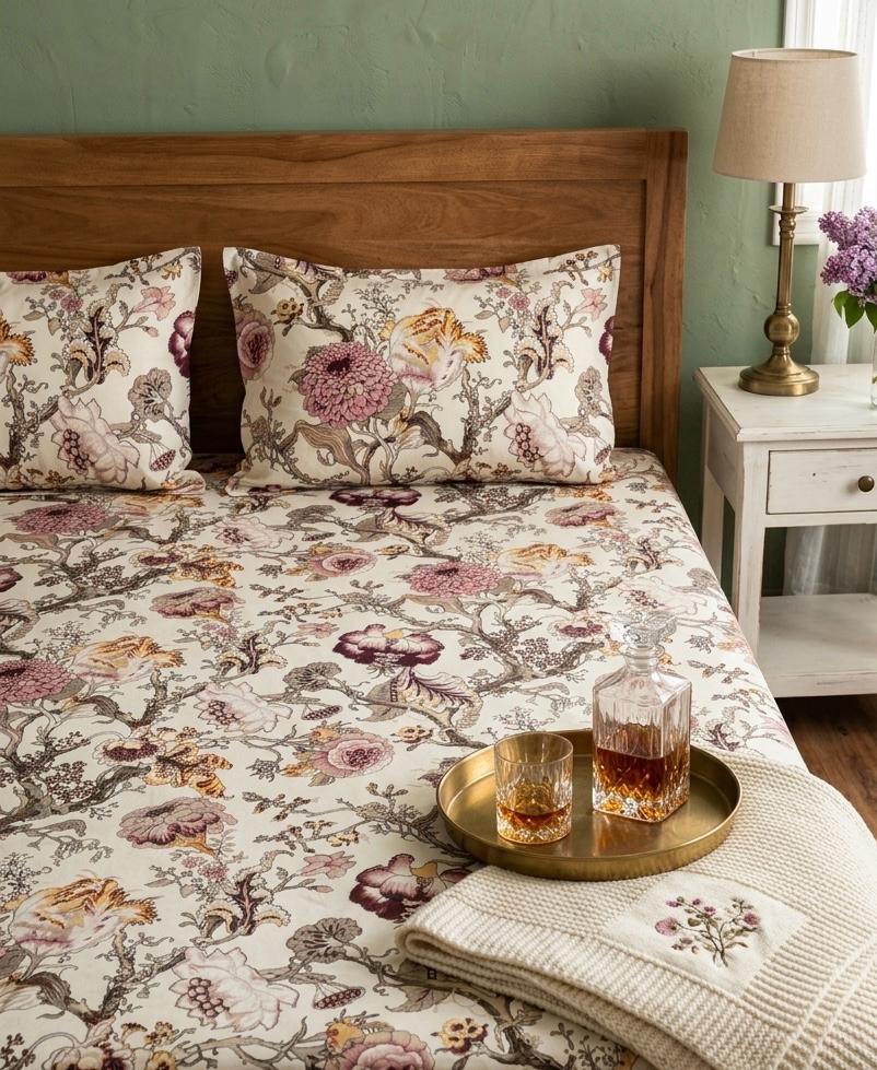 Pure cotton king size bedsheet with two pillow covers 100x108 inches