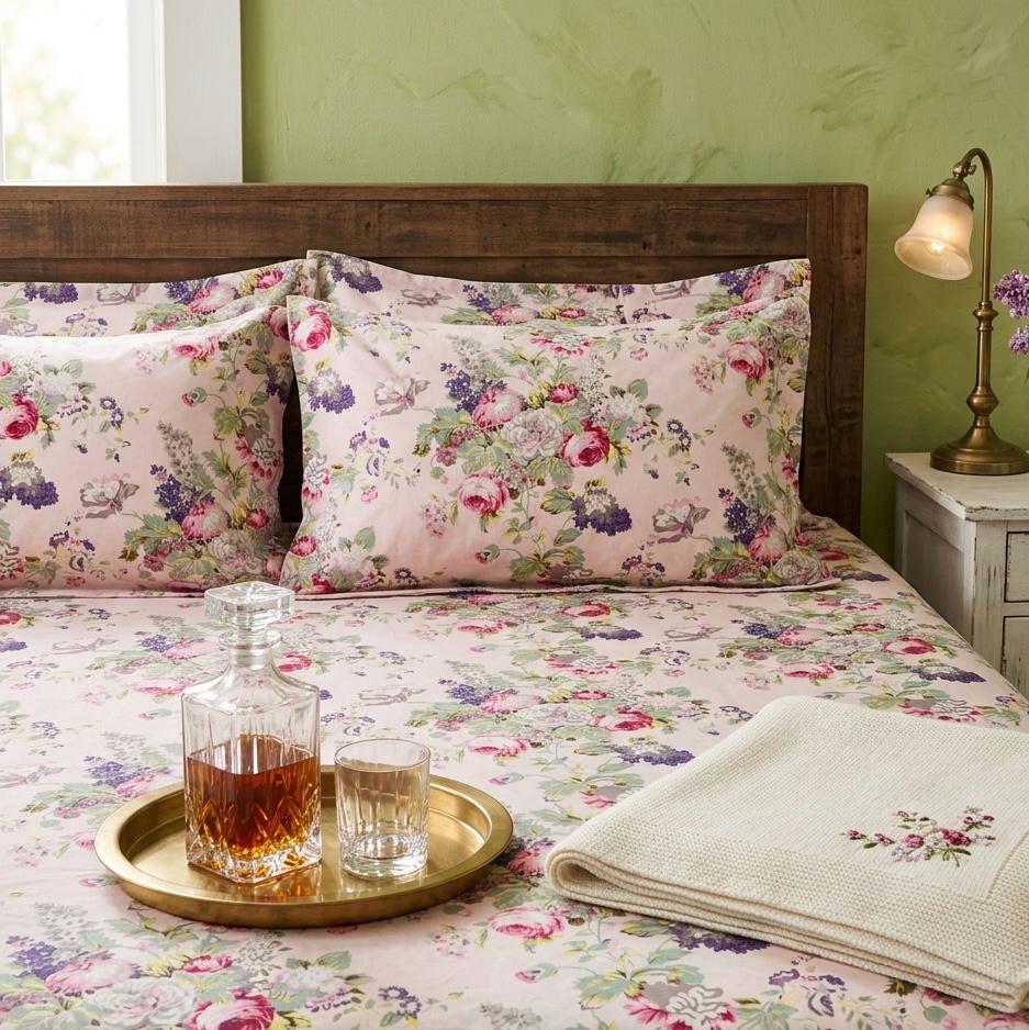 Pure cotton king size bedsheet with two pillow covers 100x108 inches