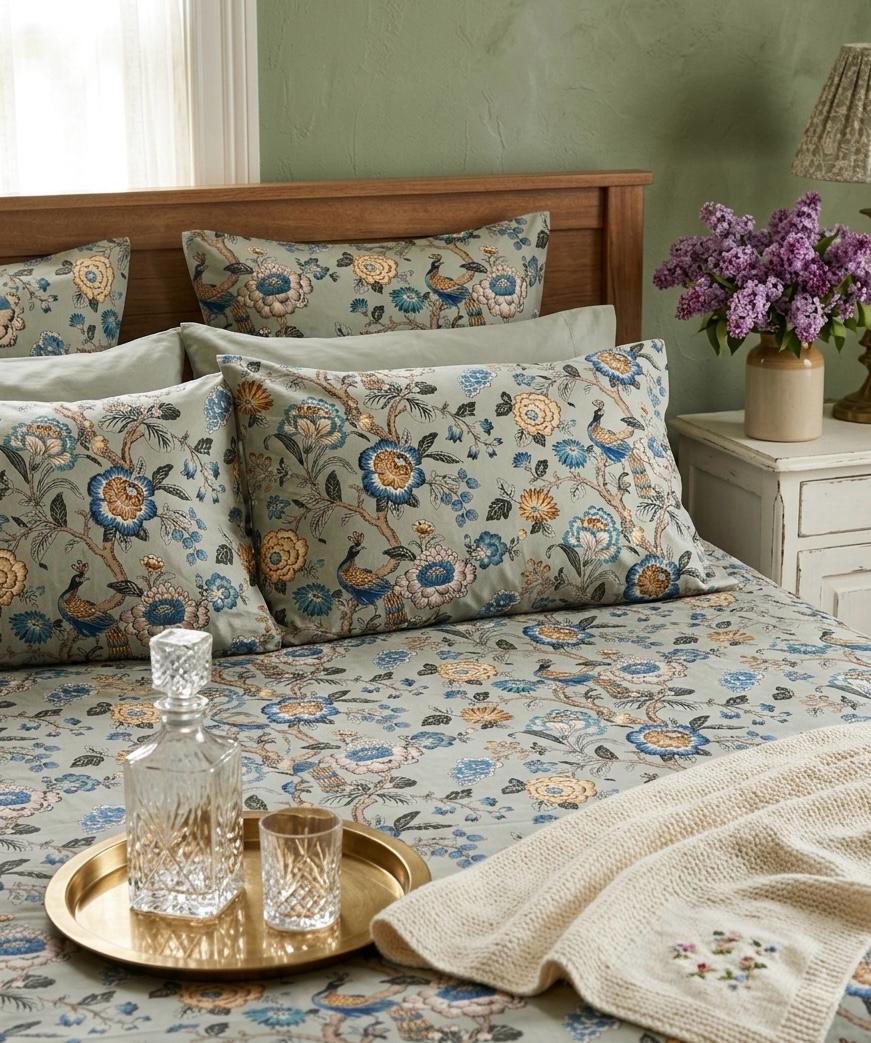 Pure cotton king size bedsheet with two pillow covers 100x108 inches