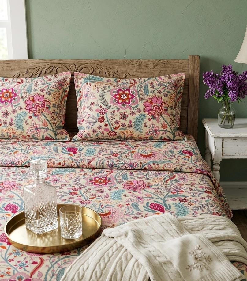 Pure cotton king size bedsheet with two pillow covers 100x108 inches