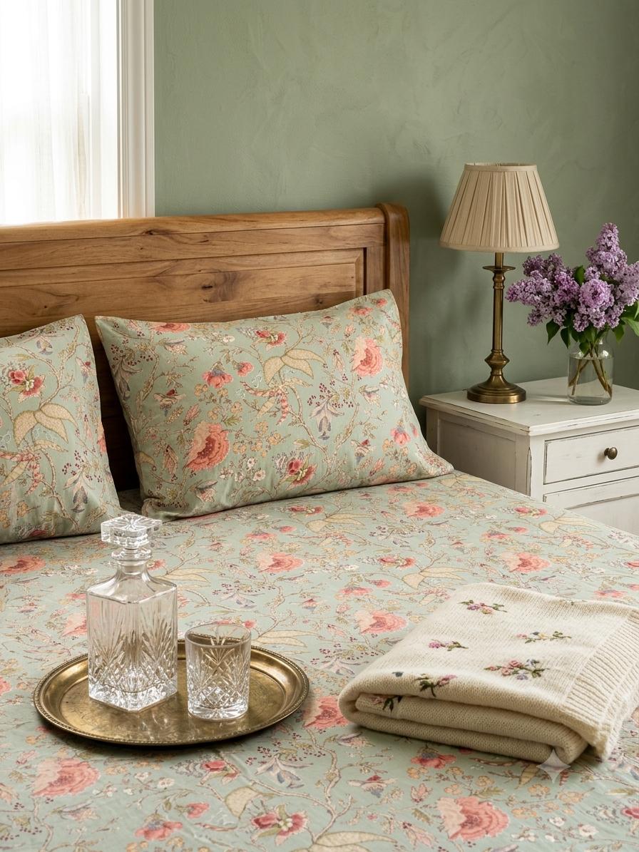 Pure cotton king size bedsheet with two pillow covers 100x108 inches