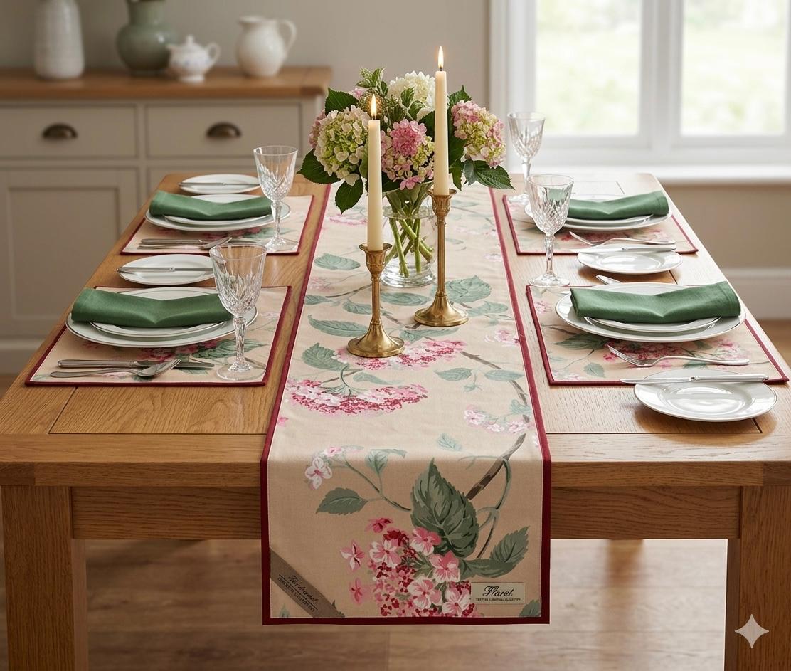 Pure cotton printed table runner and placemats combo for 6 seater dining tables