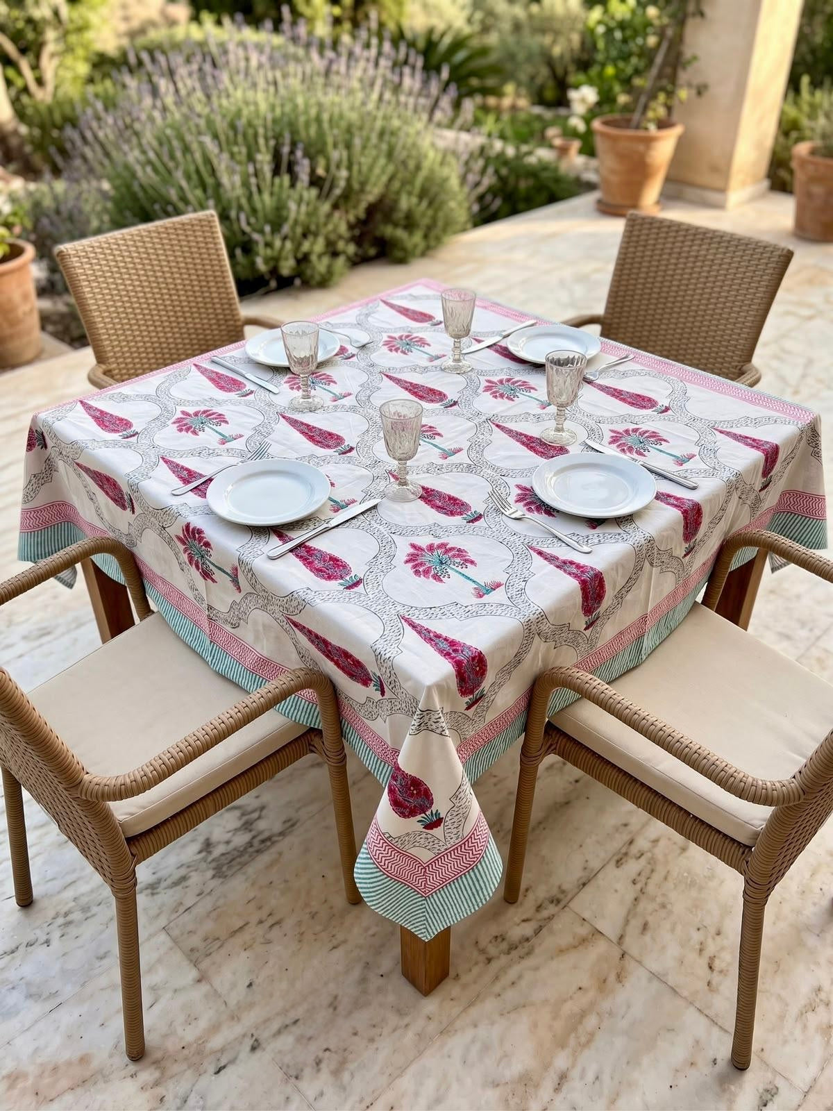 Pure cotton hand-block printed 4 seater square table covers 60x60 inches / 5x5 feet