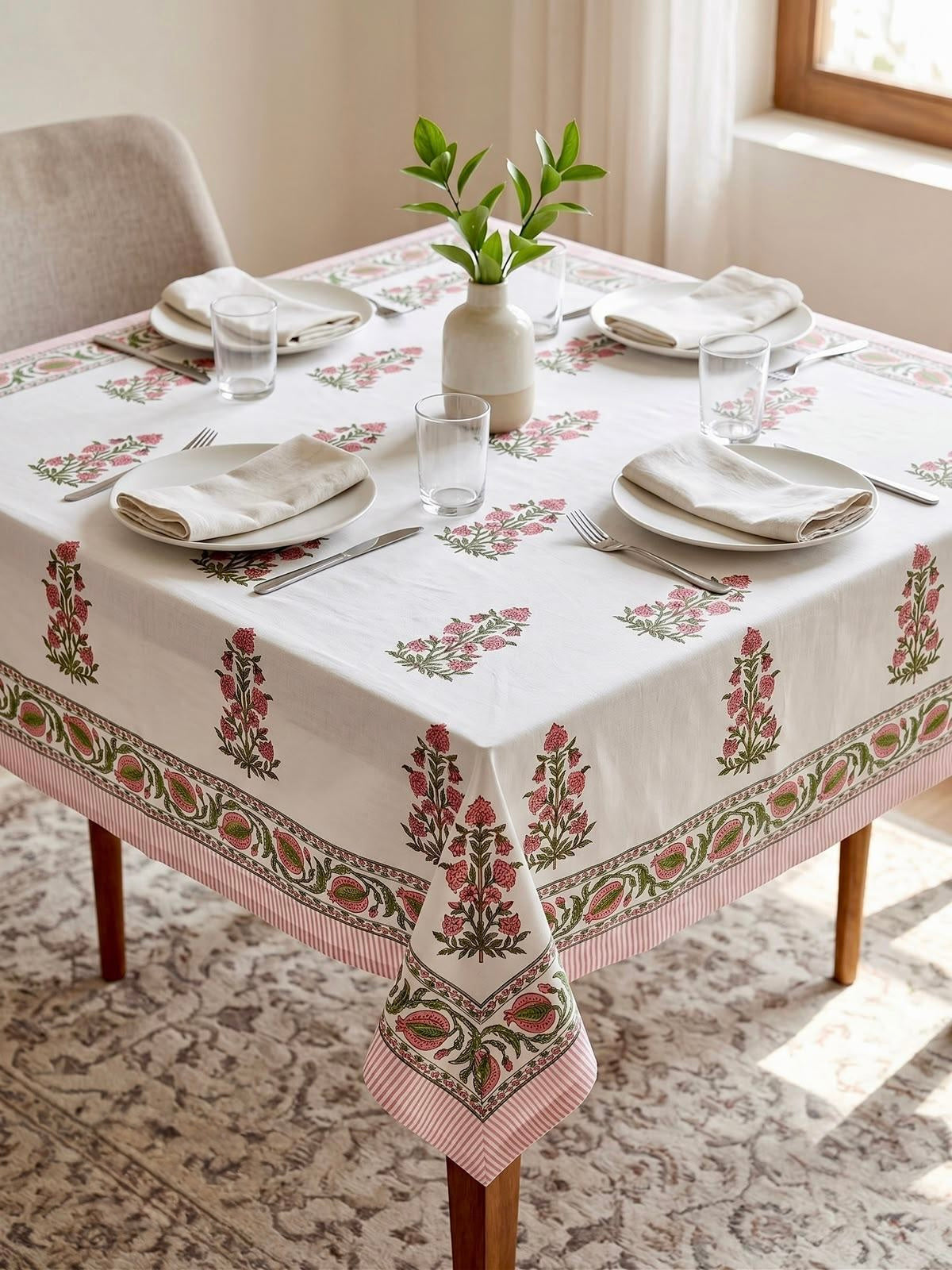 Pure cotton hand-block printed 4 seater square table covers 60x60 inches / 5x5 feet
