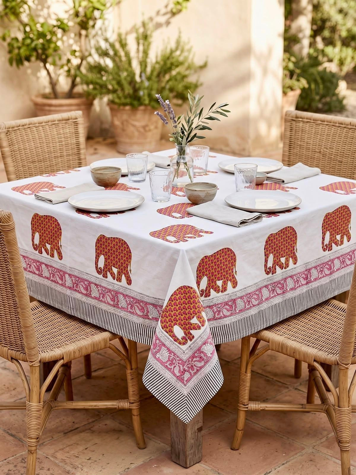 Pure cotton hand-block printed 4 seater square table covers 60x60 inches / 5x5 feet