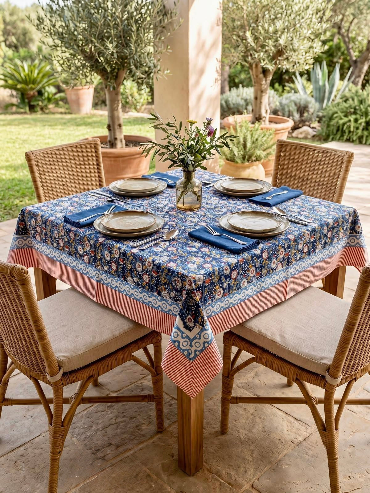 Pure cotton hand-block printed 4 seater square table covers 60x60 inches / 5x5 feet