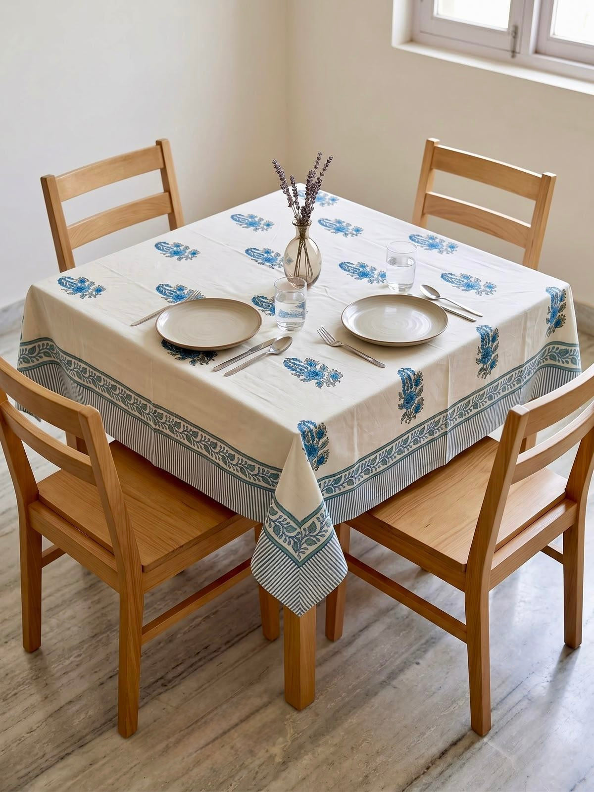 Pure cotton hand-block printed 4 seater square table covers 60x60 inches / 5x5 feet