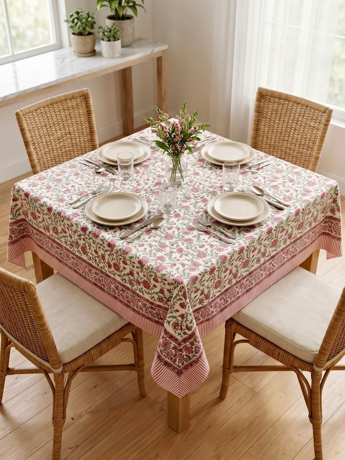 Pure cotton hand-block printed 4 seater square table covers 60x60 inches / 5x5 feet
