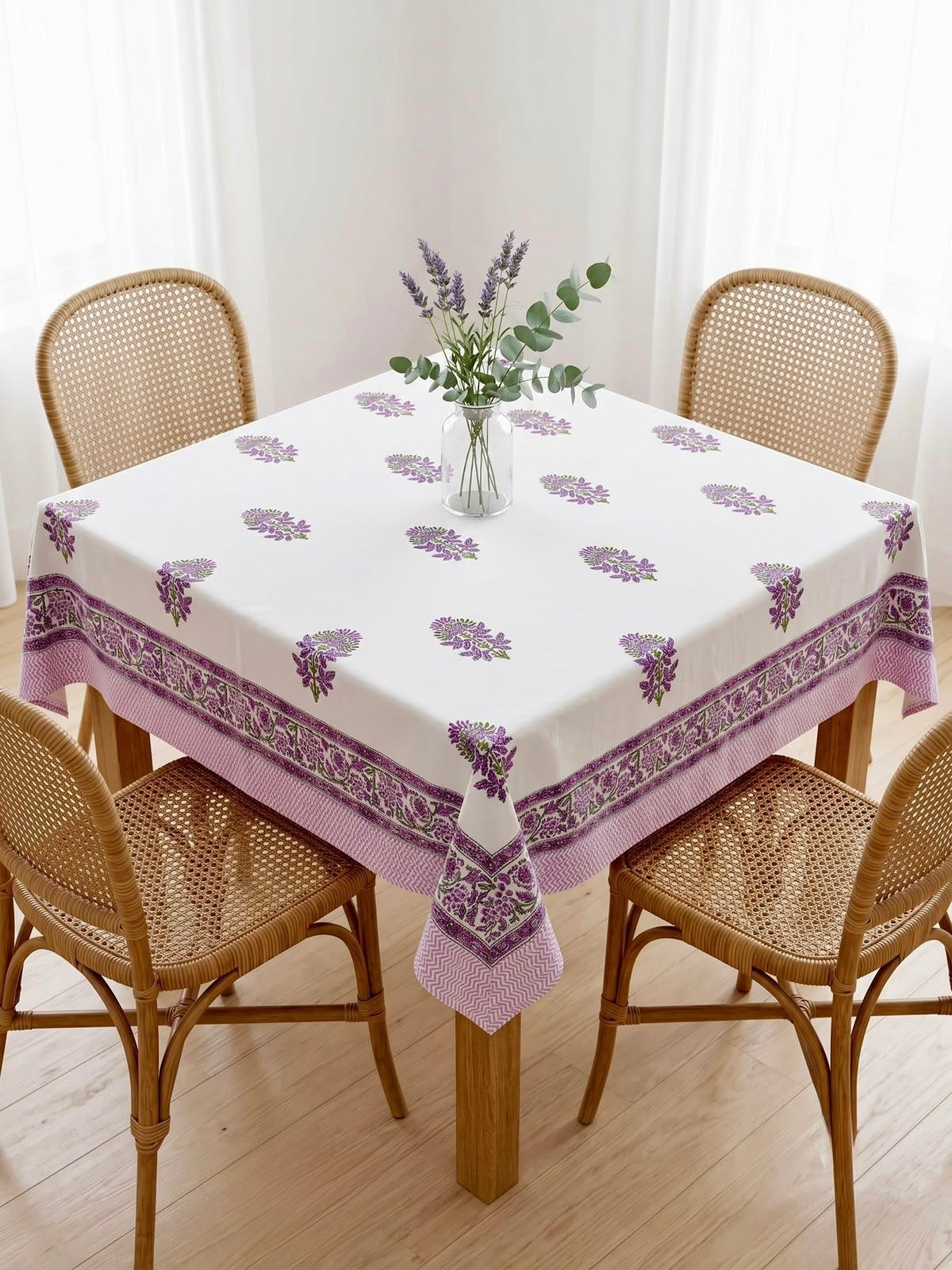 Pure cotton hand-block printed 4 seater square table covers 60x60 inches / 5x5 feet