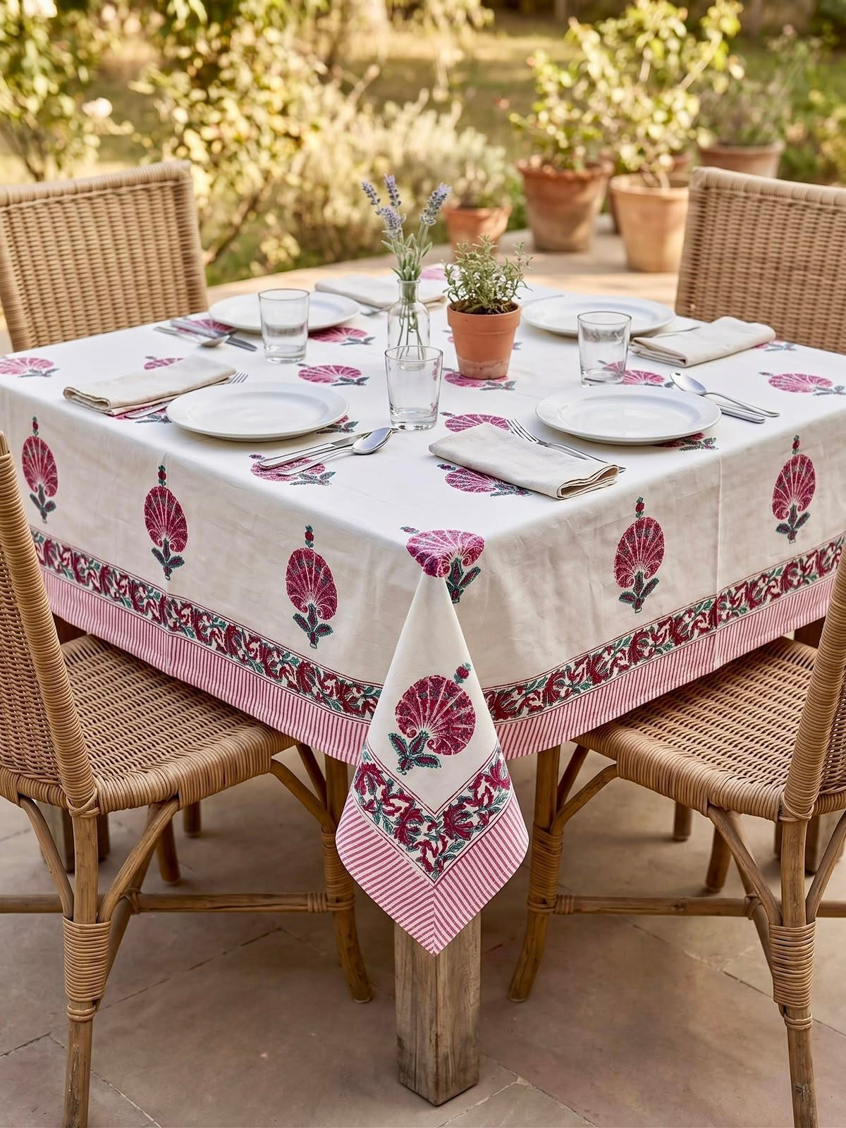 Pure cotton hand-block printed 4 seater square table covers 60x60 inches / 5x5 feet