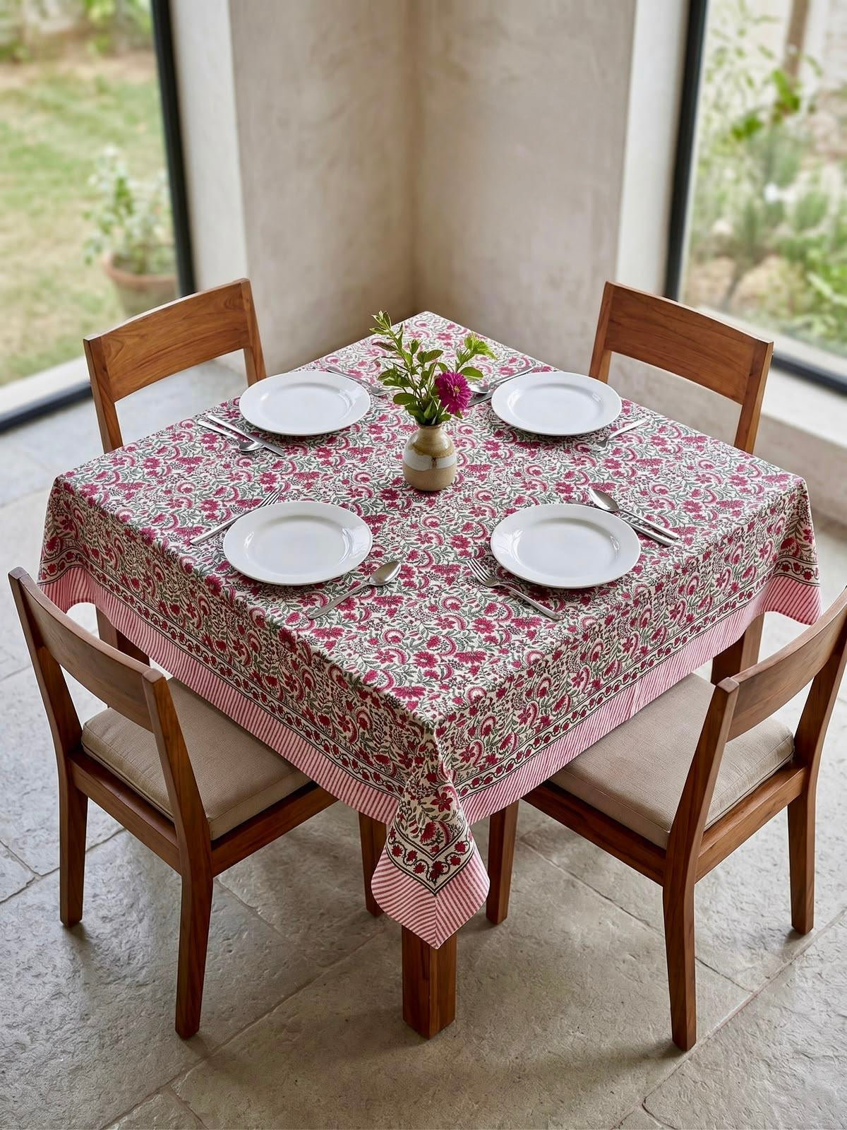 Pure cotton hand-block printed 4 seater square table covers 60x60 inches / 5x5 feet