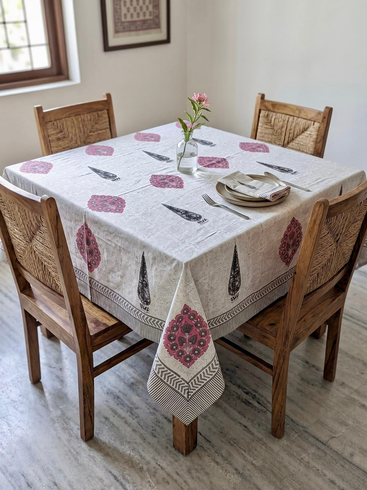 Pure cotton hand-block printed 4 seater square table covers 60x60 inches / 5x5 feet