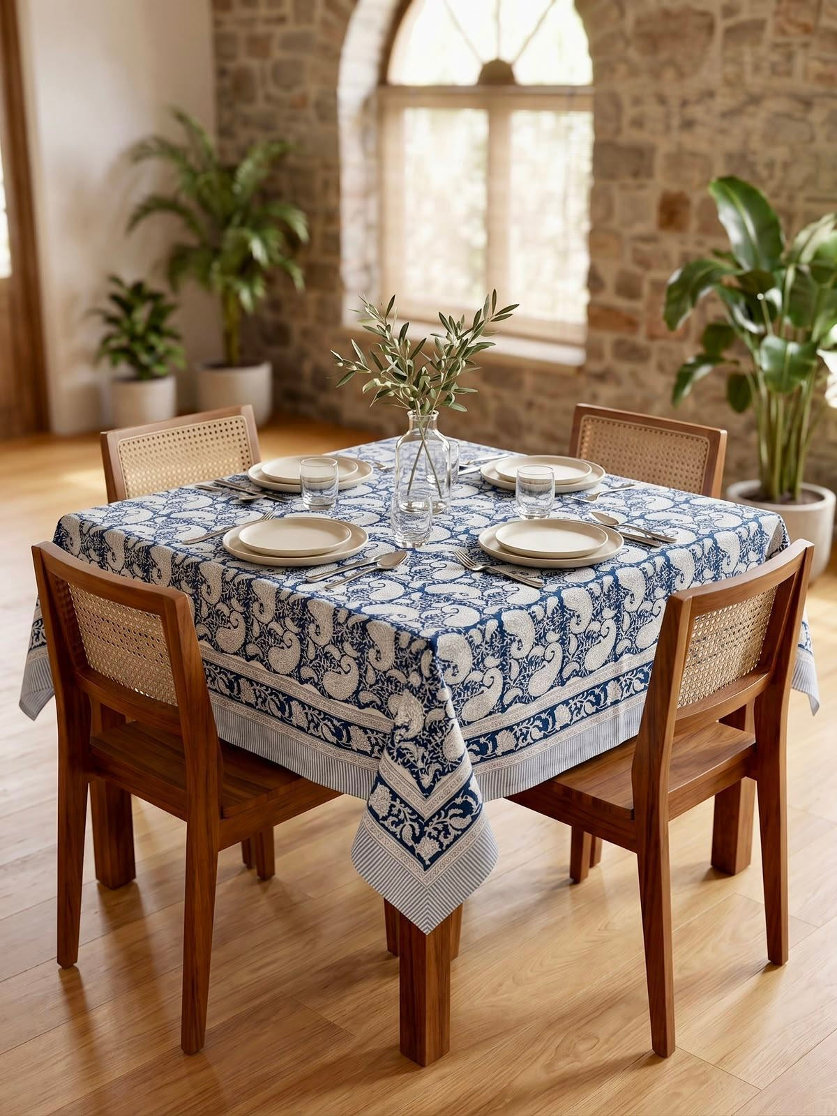 Pure cotton hand-block printed 4 seater square table covers 60x60 inches / 5x5 feet