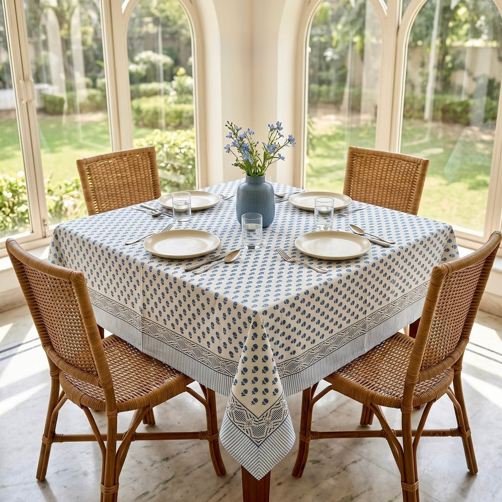 Pure cotton hand-block printed 4 seater square table covers 60x60 inches / 5x5 feet