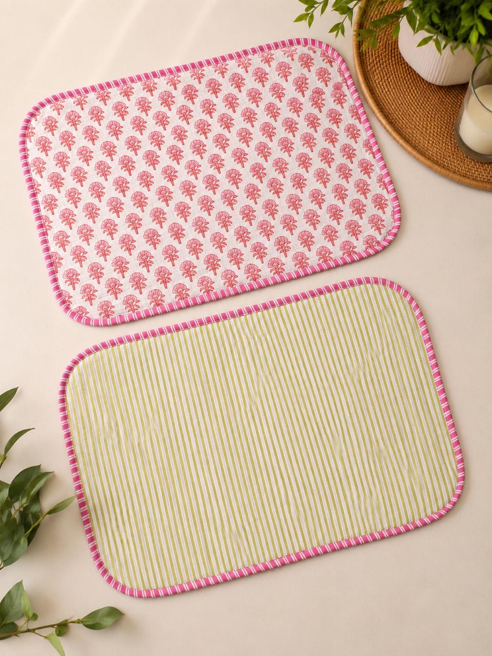Pure cotton quilted reversible placemats 12x18 inches (set of 2)