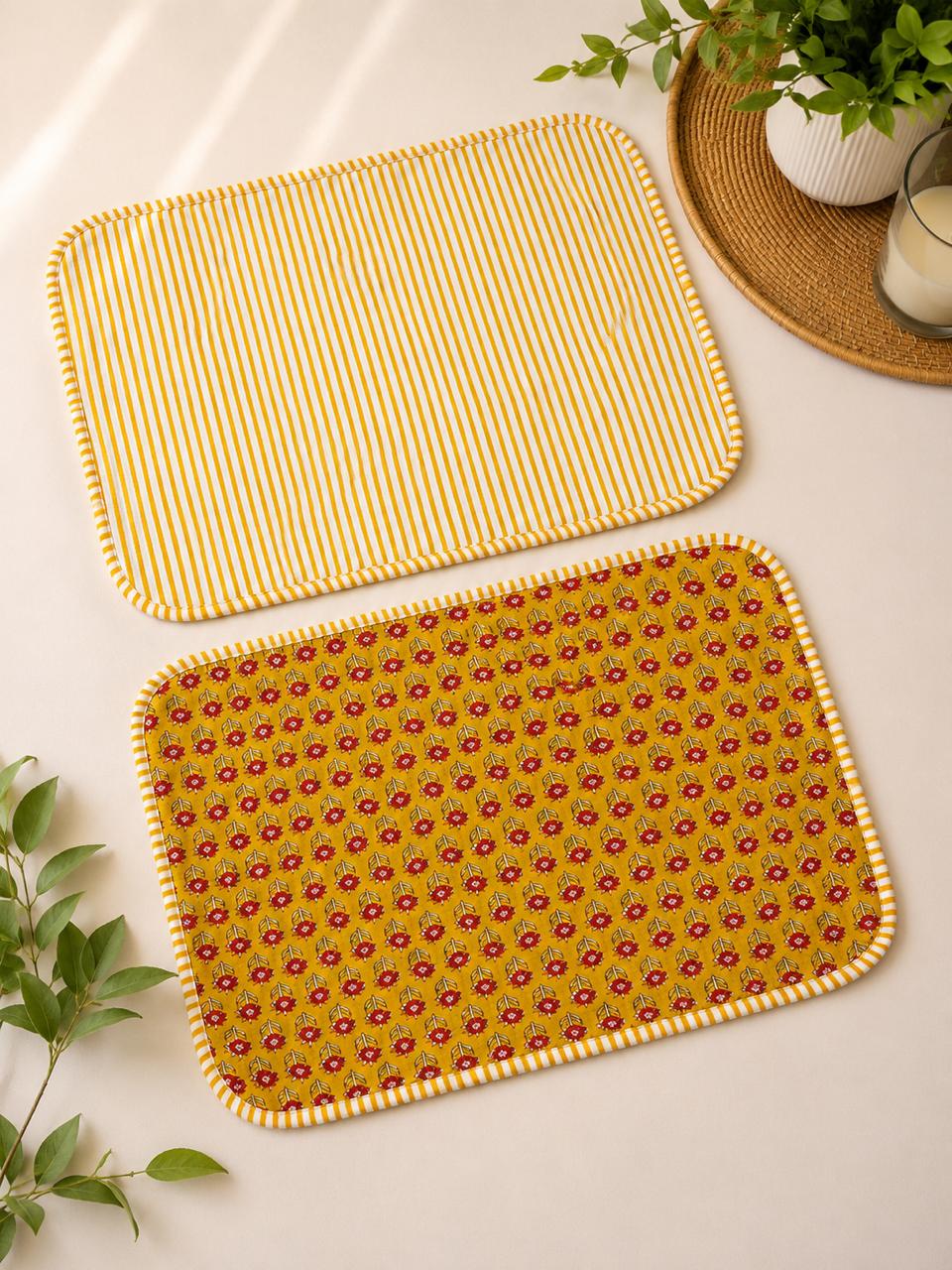 Pure cotton quilted reversible placemats 12x18 inches (set of 2)