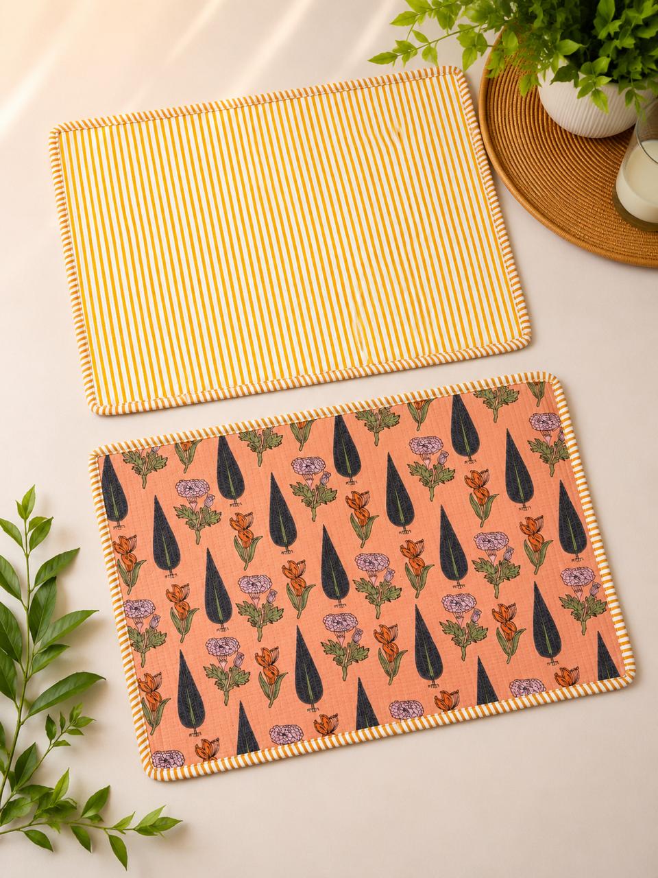Pure cotton quilted reversible placemats 12x18 inches (set of 2)