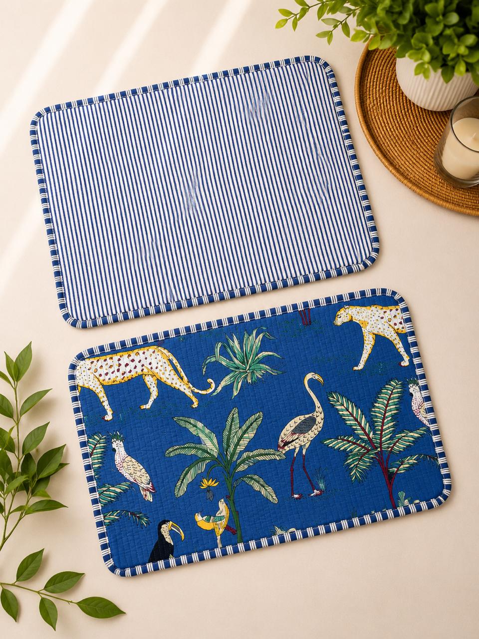Pure cotton quilted reversible placemats 12x18 inches (set of 2)