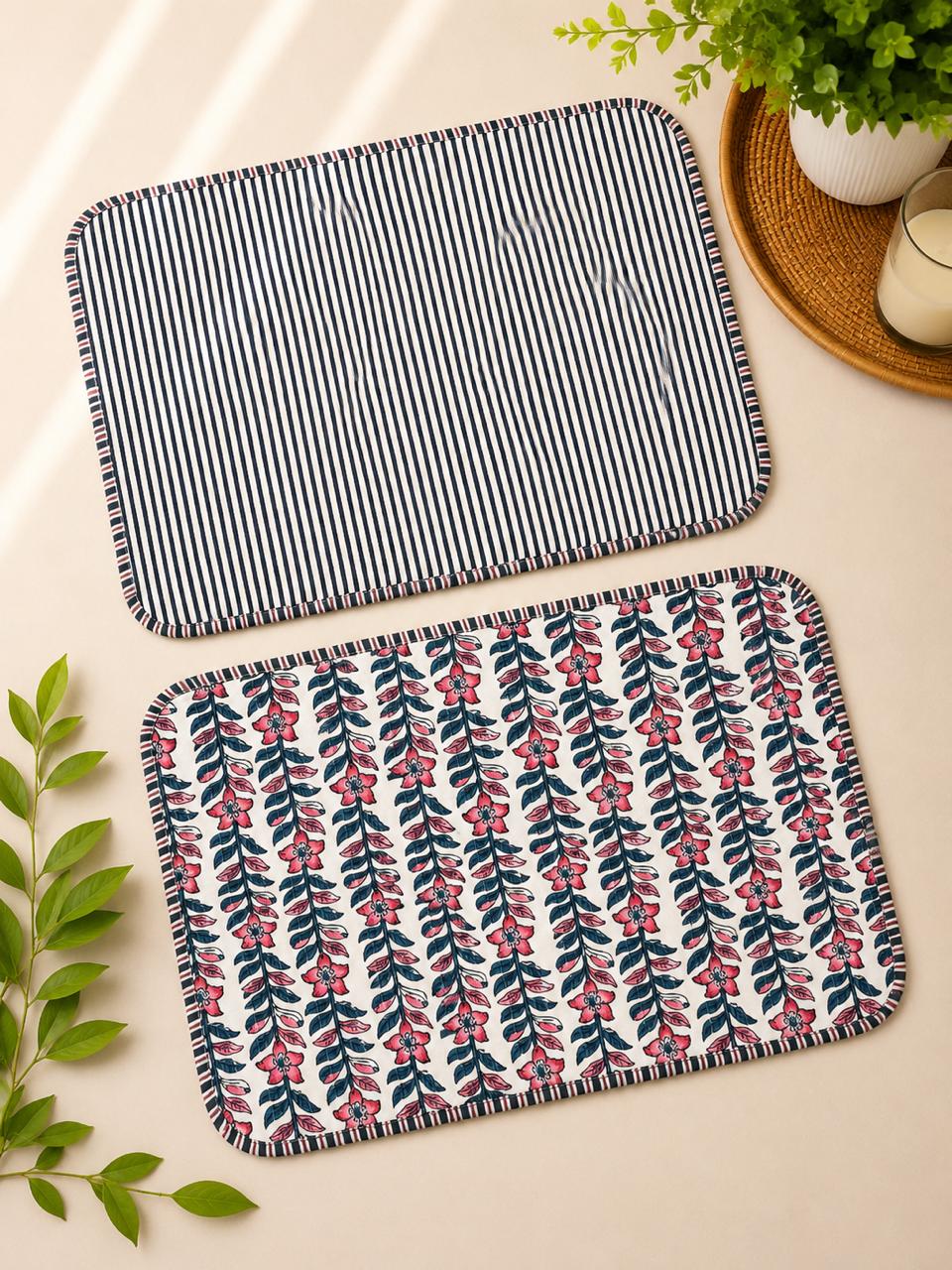 Pure cotton quilted reversible placemats 12x18 inches (set of 2)