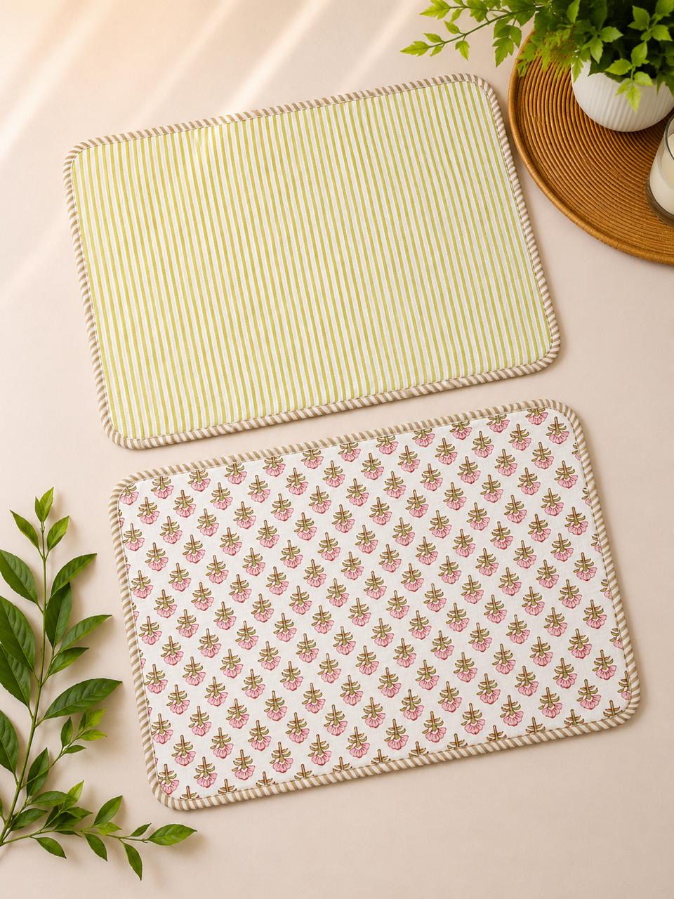 Pure cotton quilted reversible placemats 12x18 inches (set of 2)