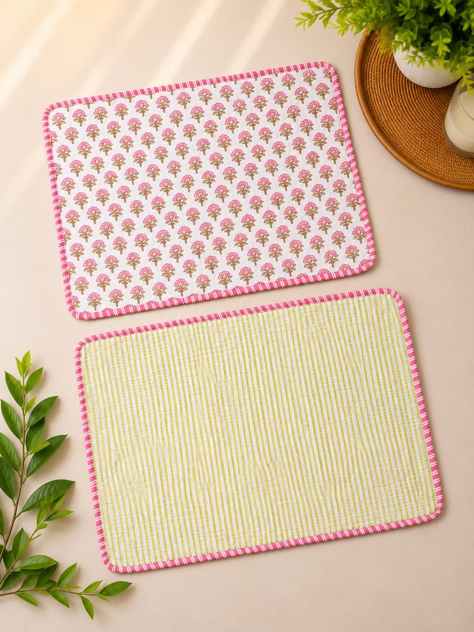 Pure cotton quilted reversible placemats 12x18 inches (set of 2)