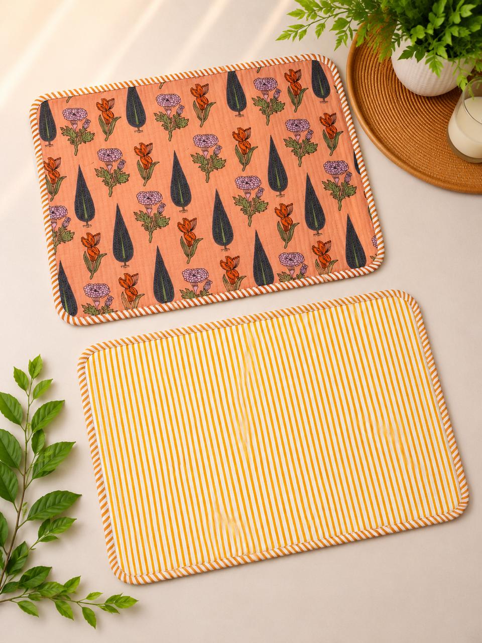 Pure cotton quilted reversible placemats 12x18 inches (set of 2)