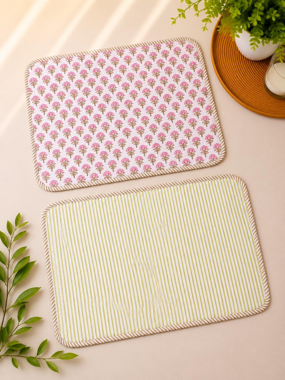 Pure cotton quilted reversible placemats 12x18 inches (set of 2)