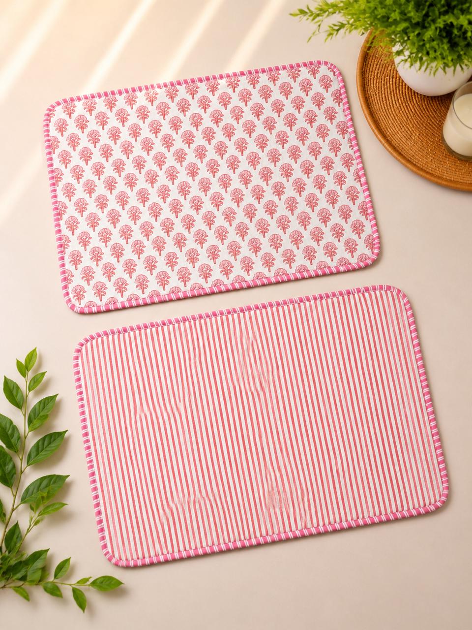 Pure cotton quilted reversible placemats 12x18 inches (set of 2)