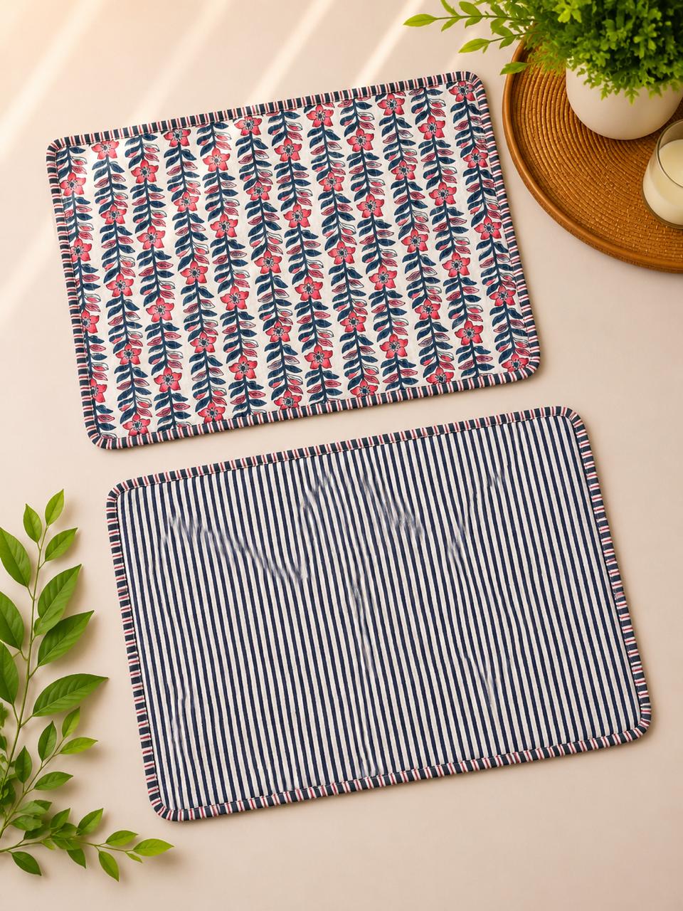 Pure cotton quilted reversible placemats 12x18 inches (set of 2)