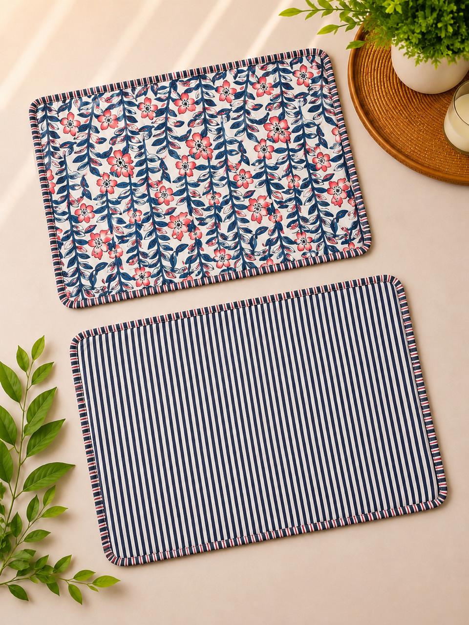 Pure cotton quilted reversible placemats 12x18 inches (set of 2)
