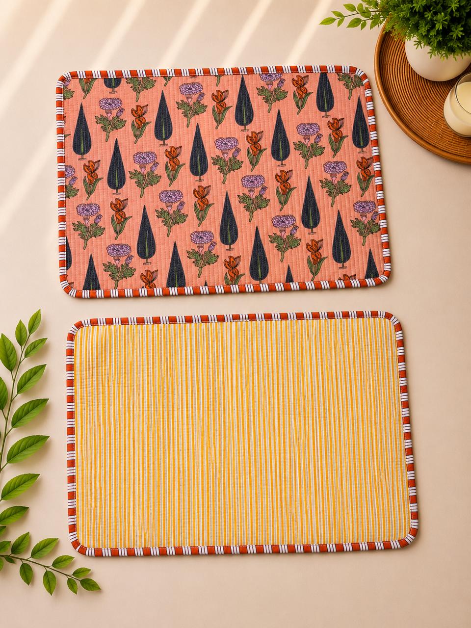Pure cotton quilted reversible placemats 12x18 inches (set of 2)