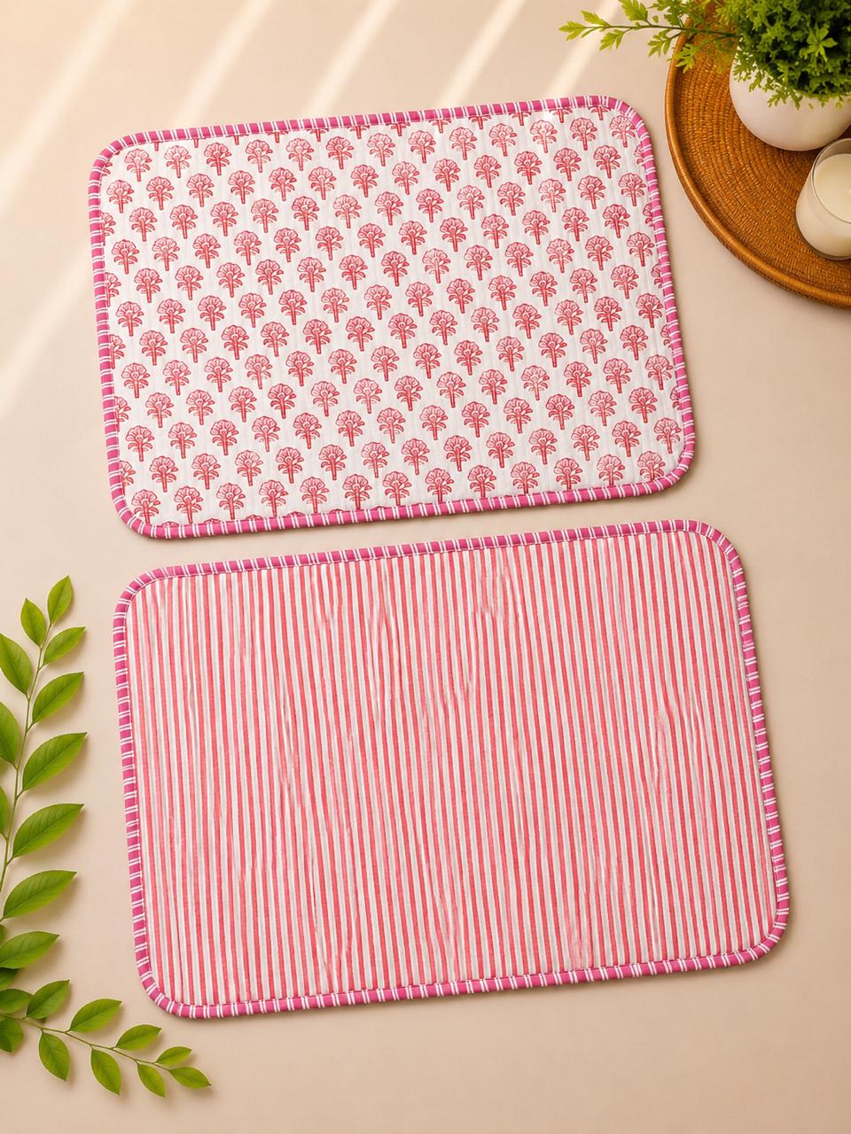Pure cotton quilted reversible placemats 12x18 inches (set of 2)
