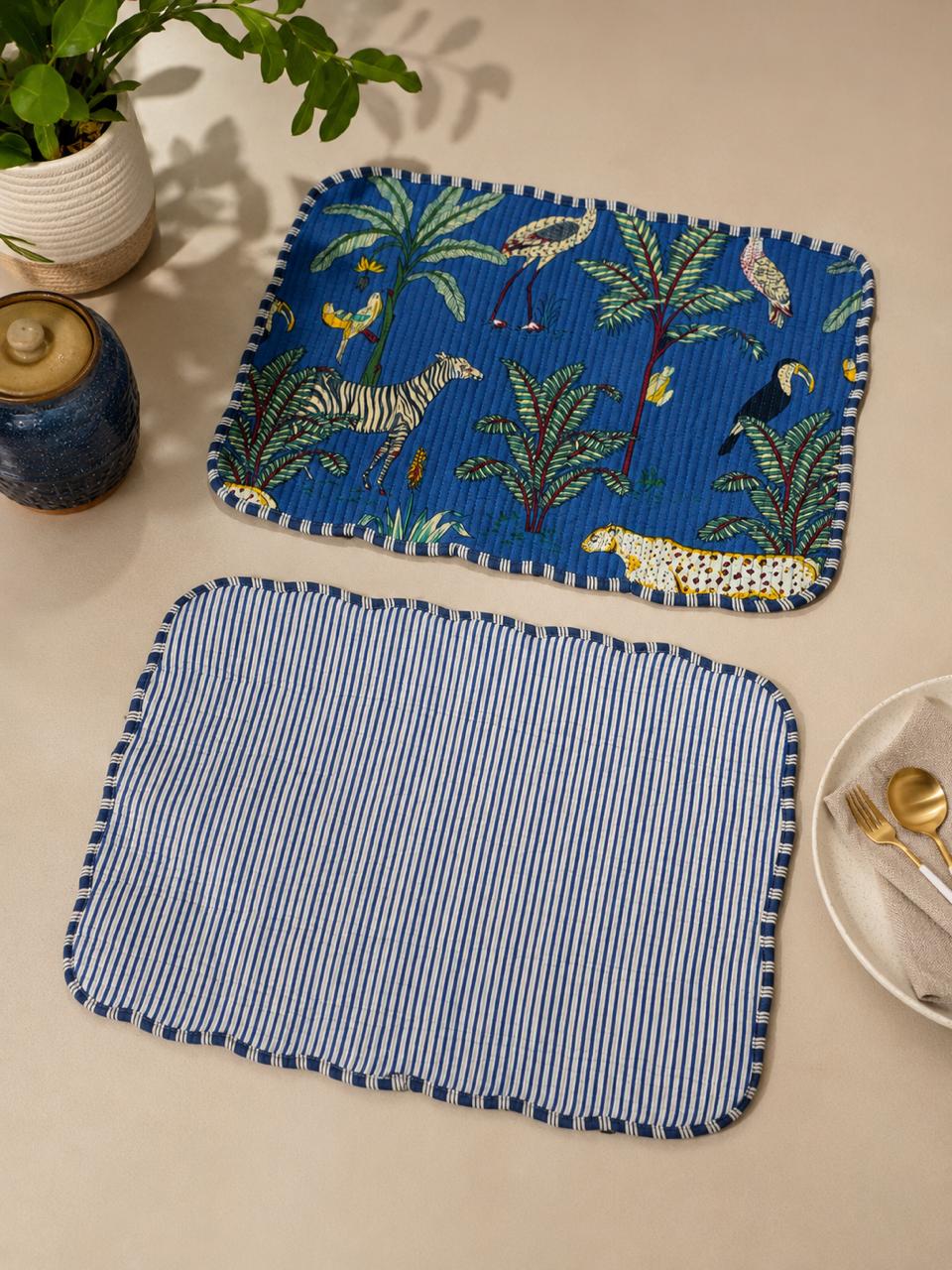 Pure cotton quilted scalloped reversible placemats 12x18 inches (set of 2)