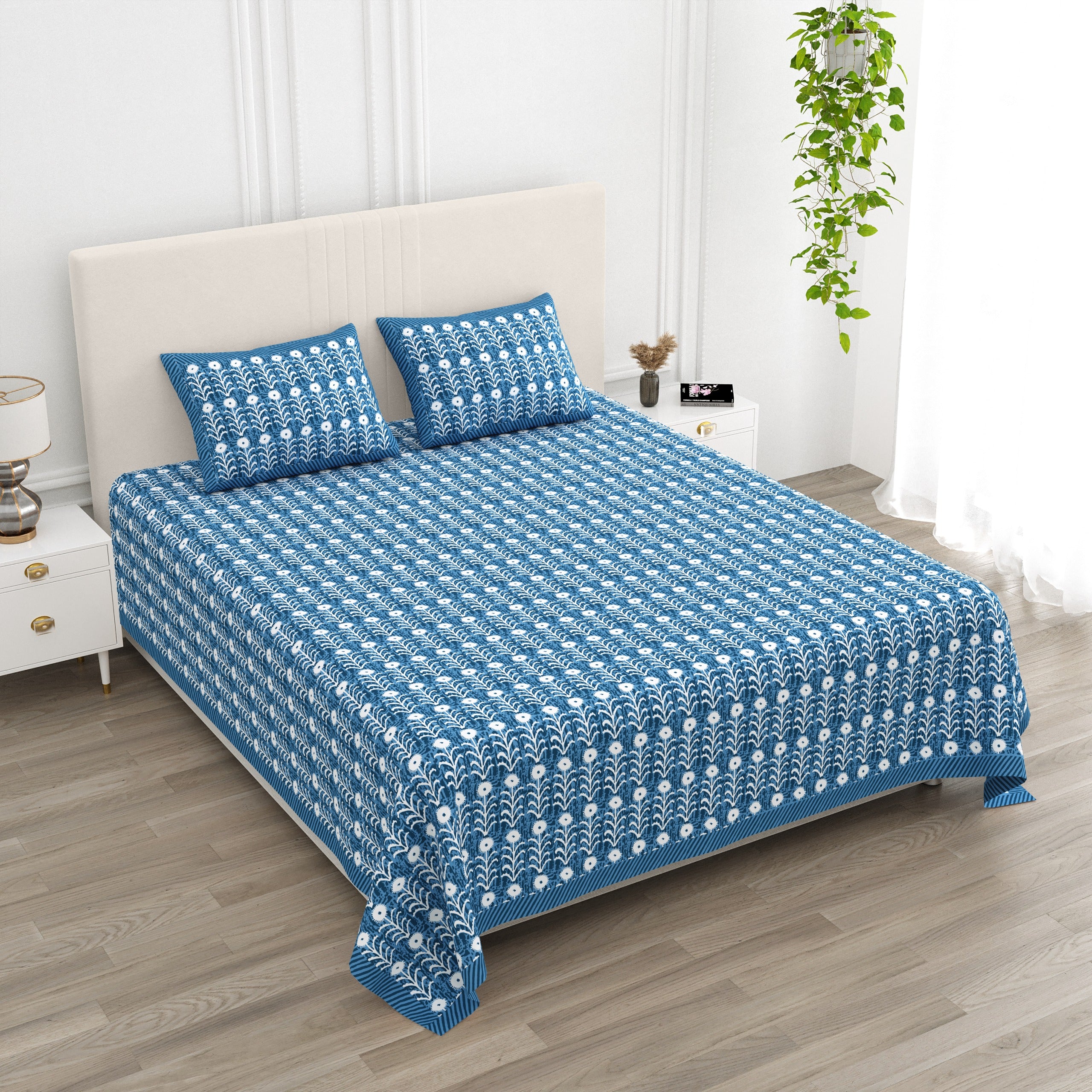 Pure cotton super king size bedsheet 108x108 inches/9x9 feet with 2 pillow covers