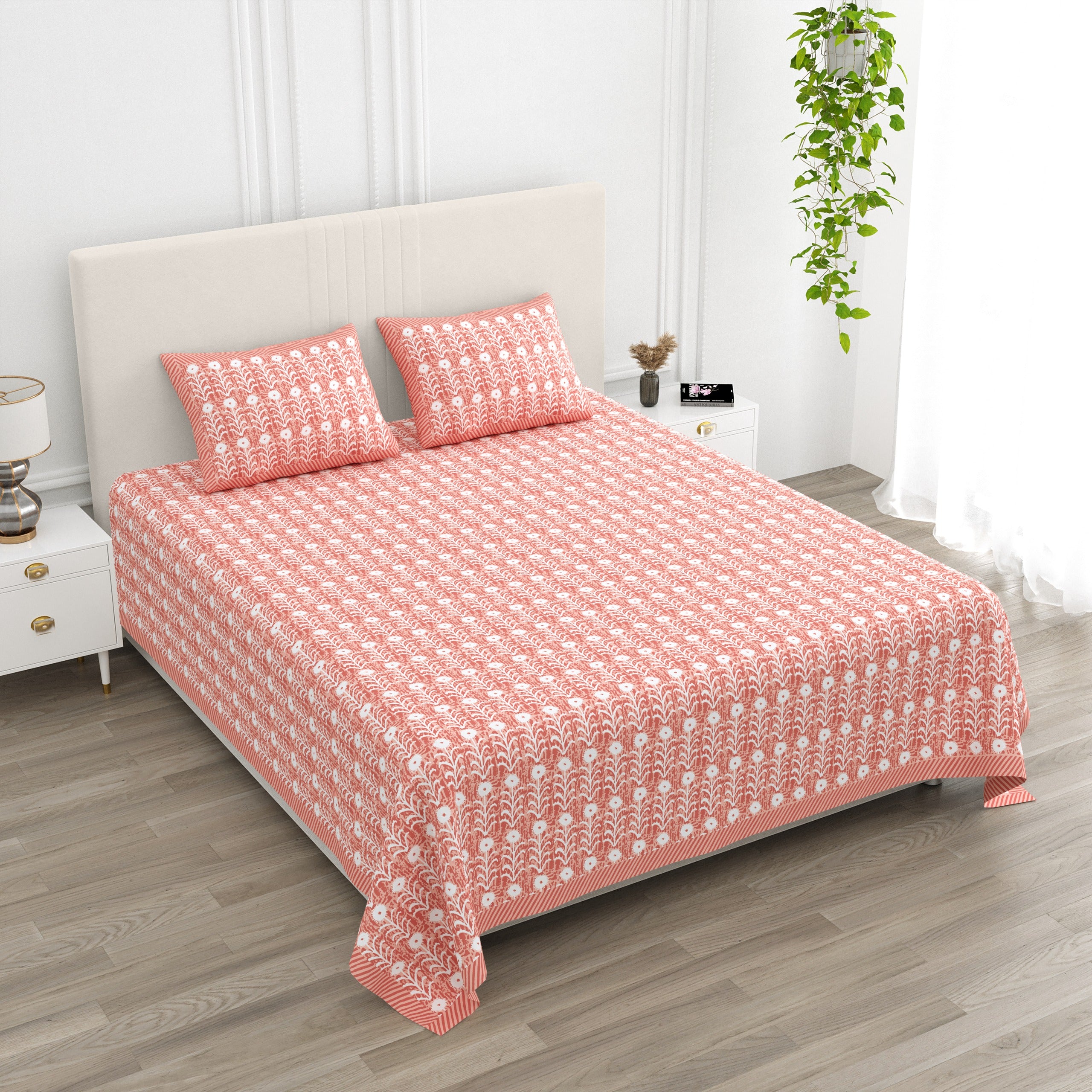 Pure cotton super king size bedsheet 108x108 inches/9x9 feet with 2 pillow covers