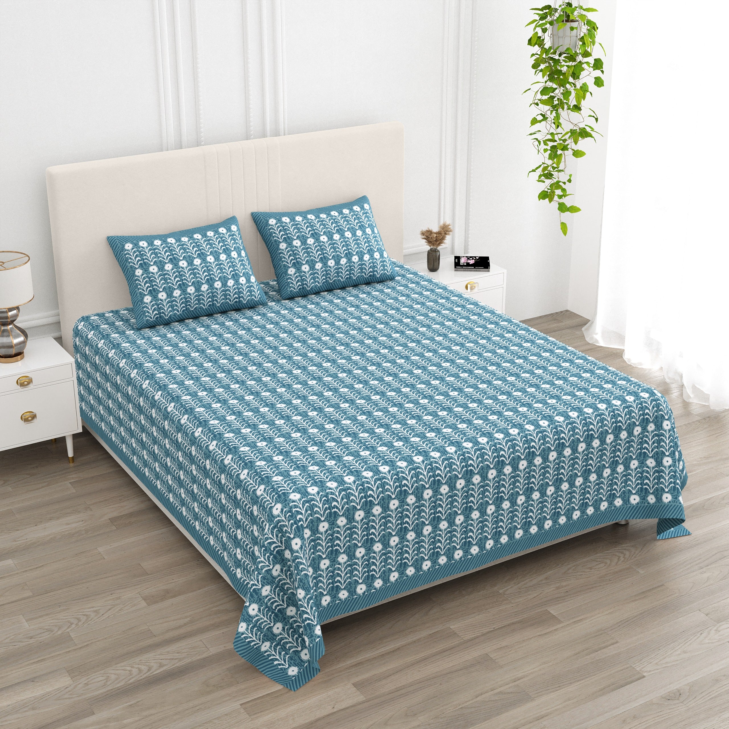 Pure cotton super king size bedsheet 108x108 inches/9x9 feet with 2 pillow covers