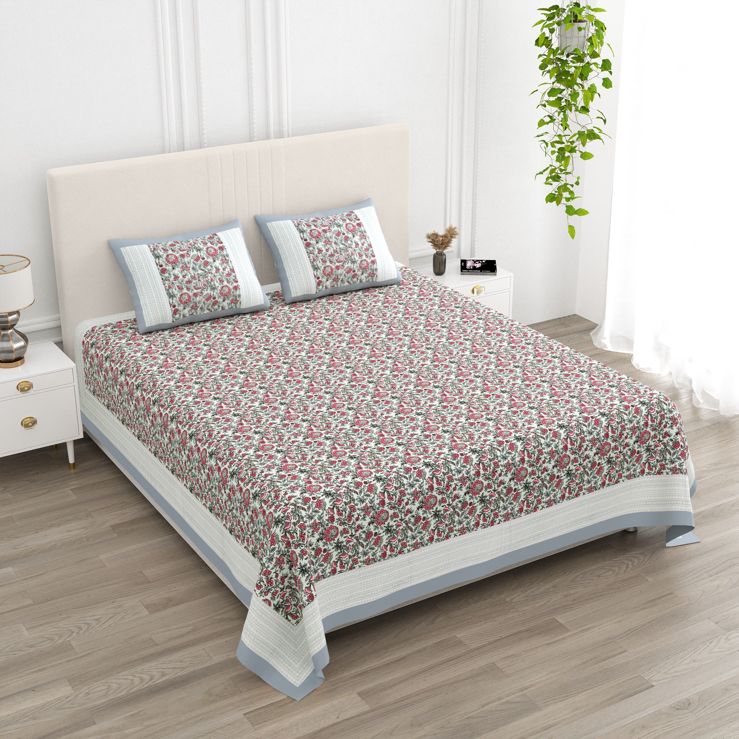 Pure cotton super king size bedsheet 108x108 inches/9x9 feet with 2 pillow covers