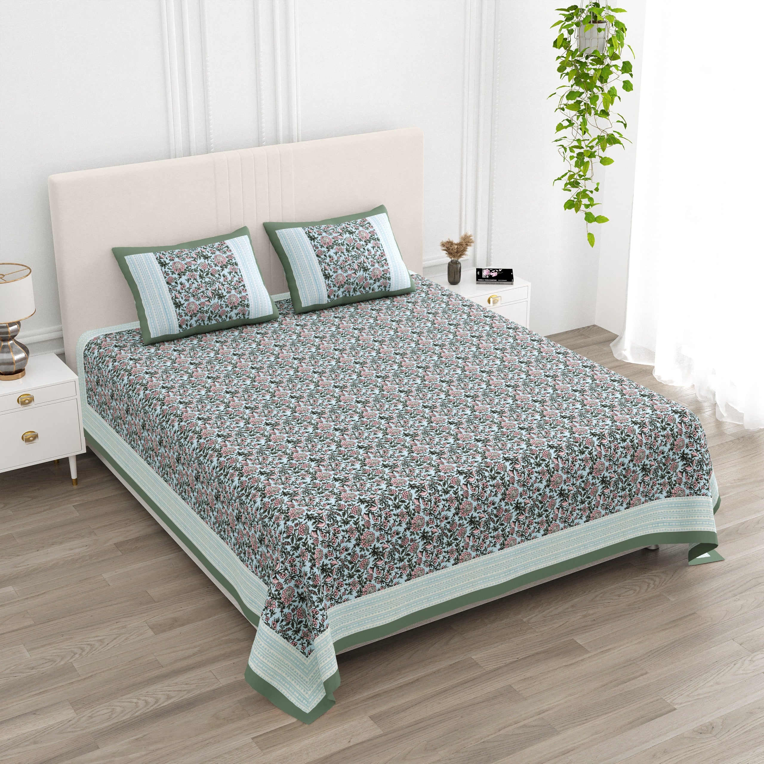 Pure cotton super king size bedsheet 108x108 inches/9x9 feet with 2 pillow covers