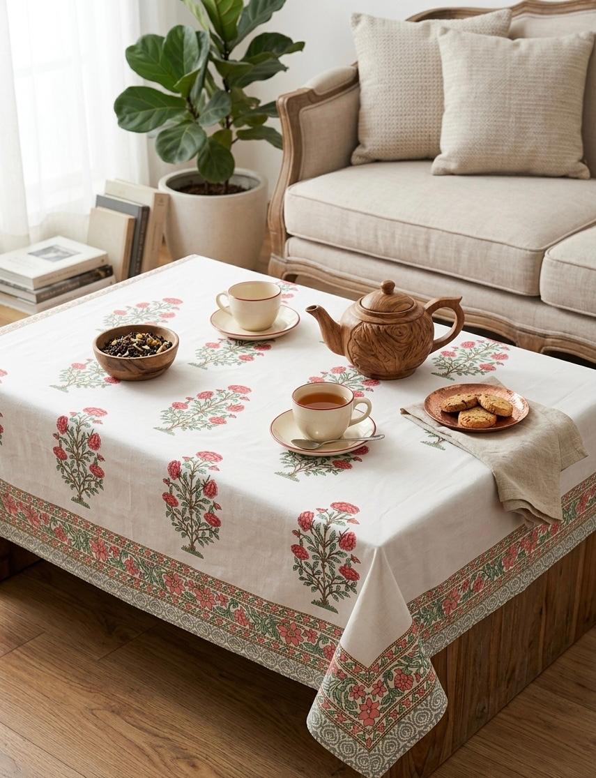 Pure cotton hand-block printed center table/ 4 seater dining table(40x60 inches)