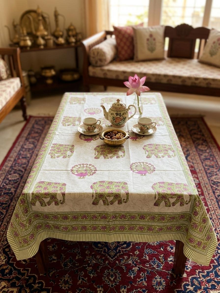 Pure cotton hand-block printed center table/ 4 seater dining table(40x60 inches)