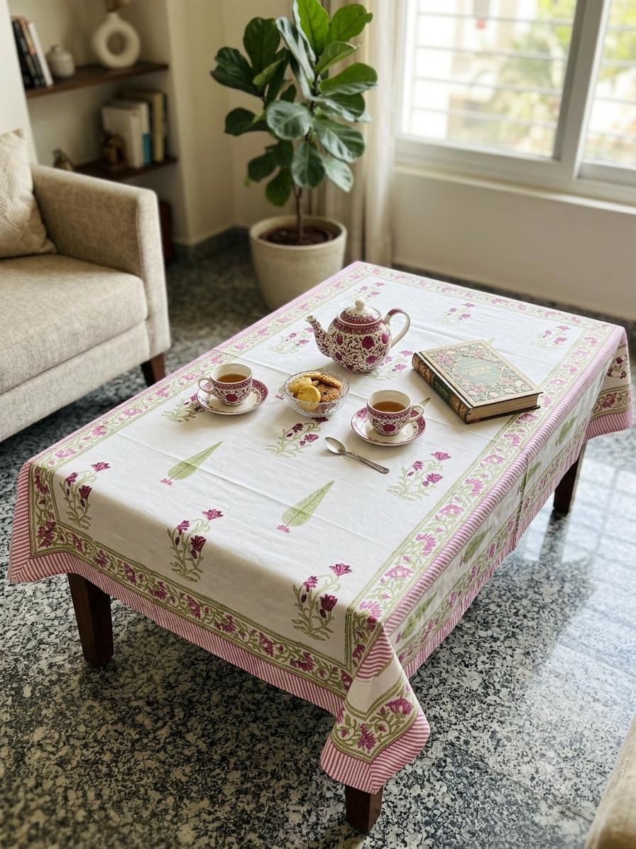 Pure cotton hand-block printed center table/ 4 seater dining table(40x60 inches)