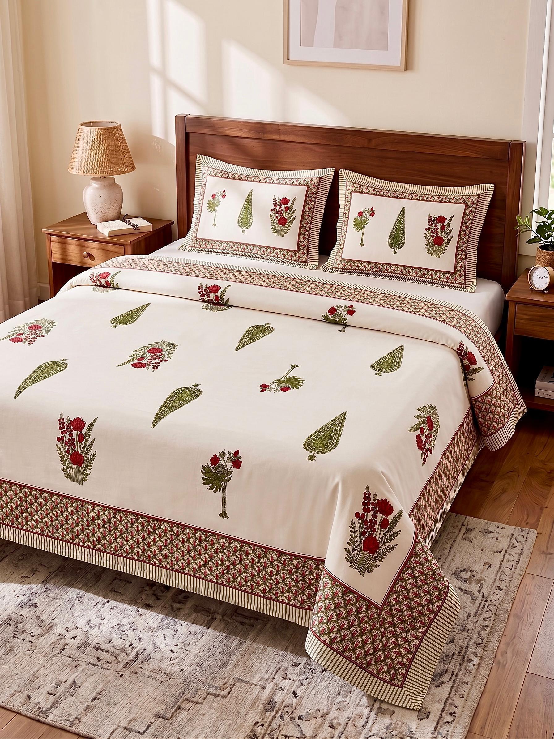 Pure cotton king size double bedsheet with two pillow covers (100x108 inches)