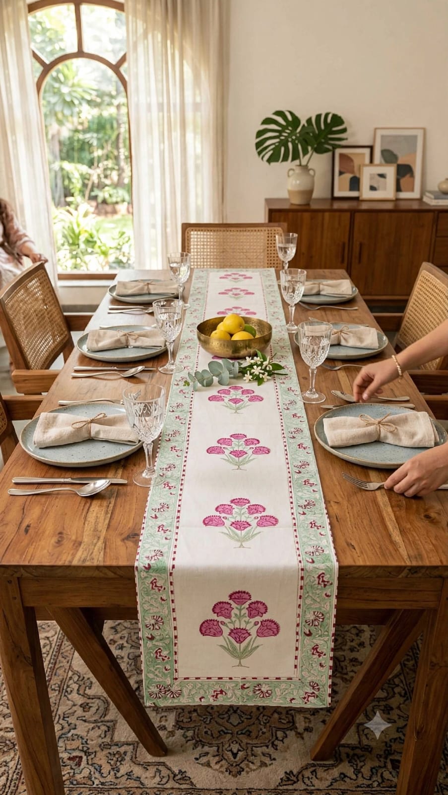 Pure canvas cotton handblock printed runners for 6 seater dining tables